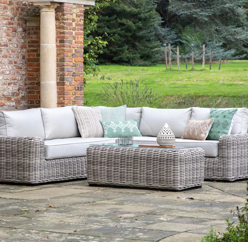 Diamond Deluxe Garden Collection Rounded Weave Rattan Corner Sofa Lounge Set