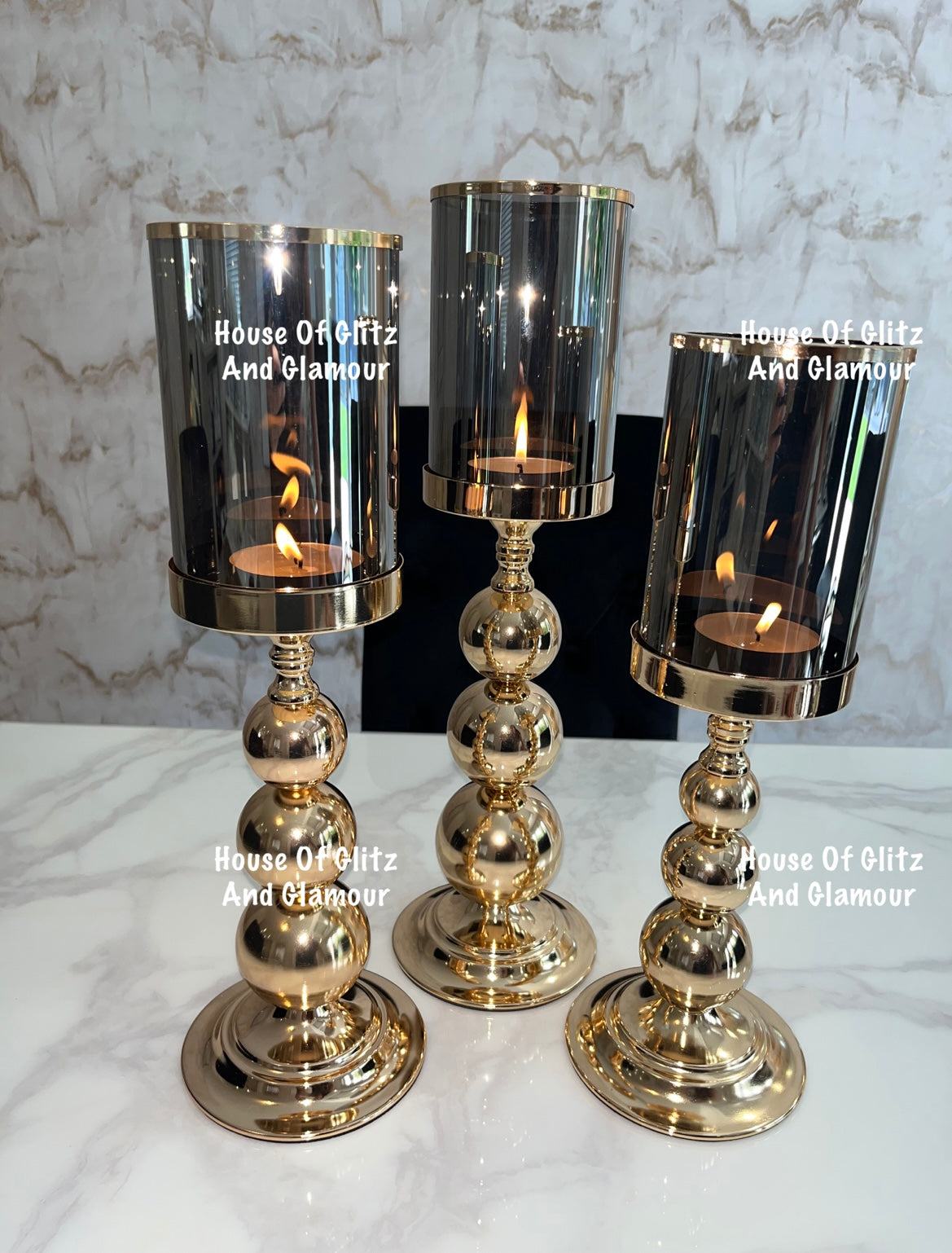 Gold Round Hurricane Candle Holder