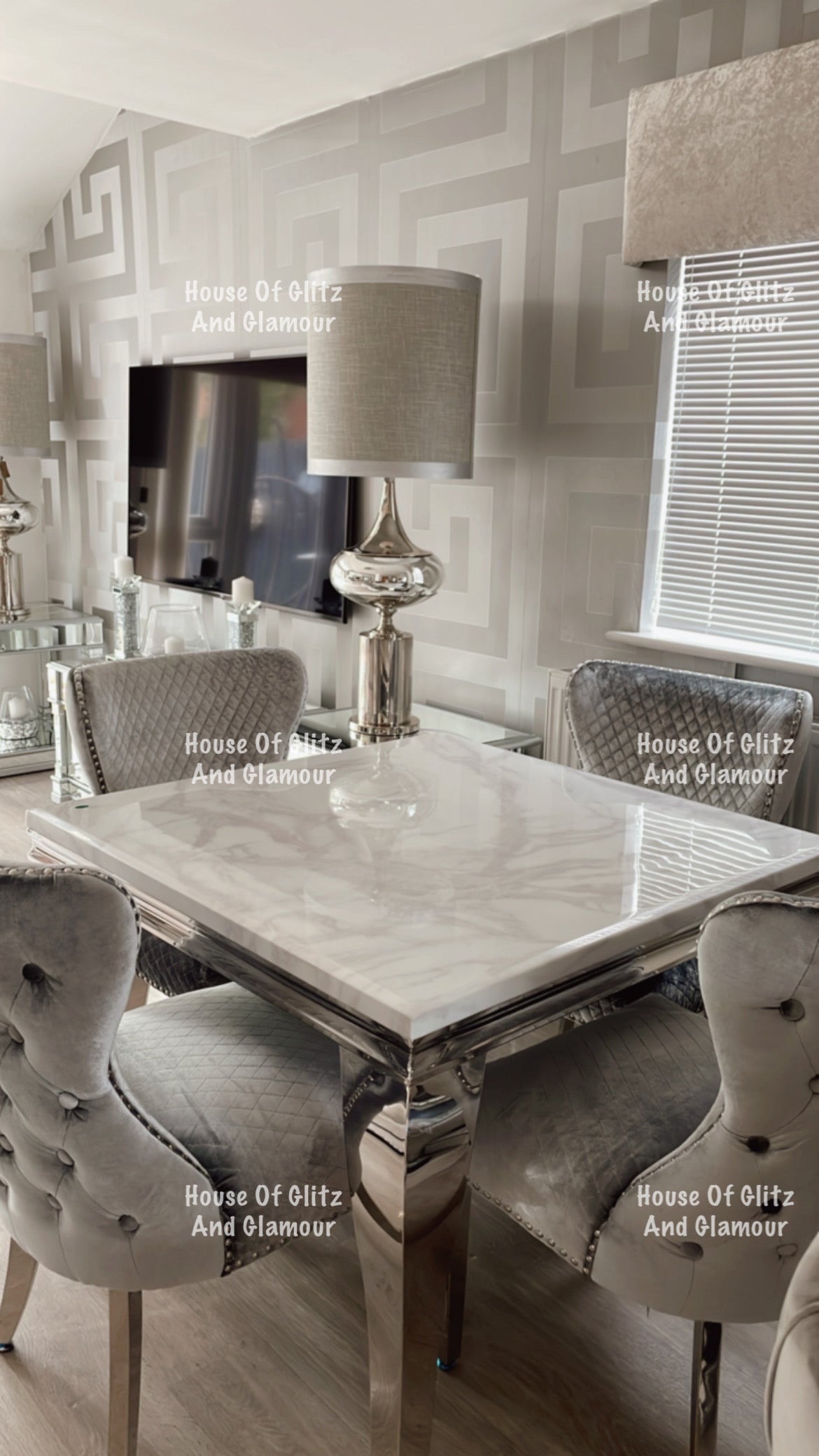 1.0m Louis White Marble & Stainless Steel Dining Table