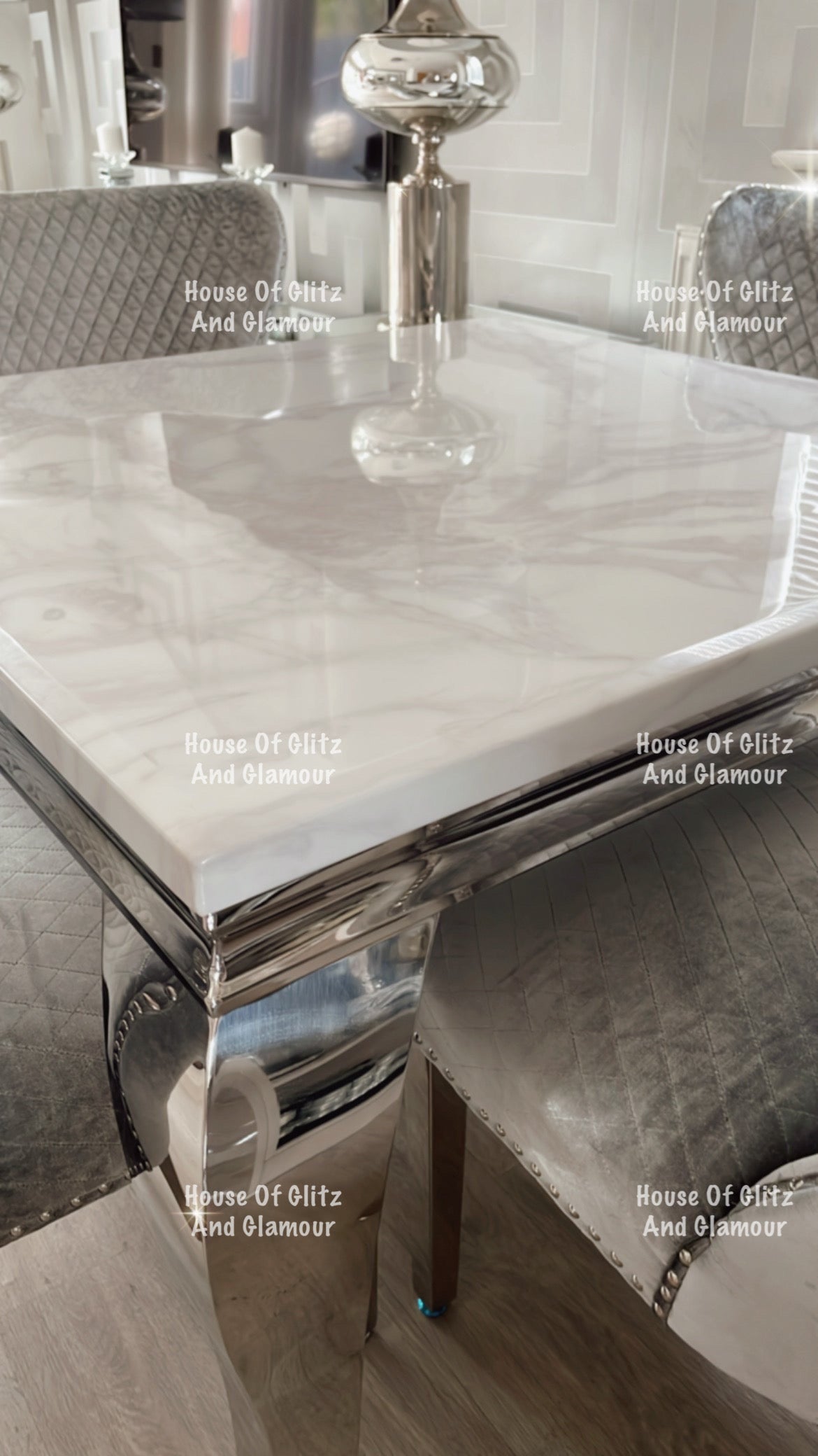 1.0m Louis White Marble & Stainless Steel Dining Table