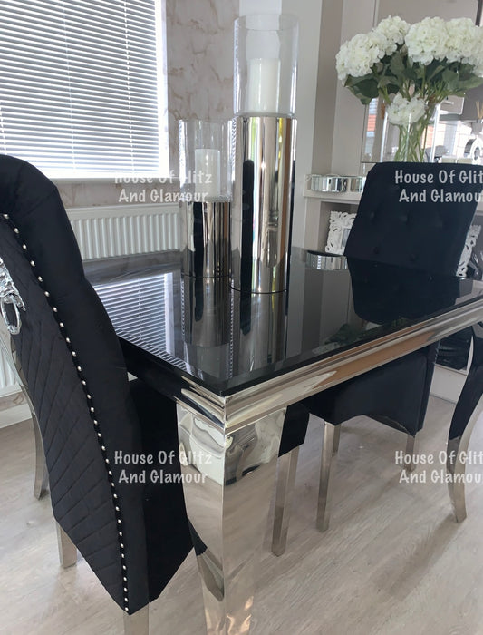 Louis Black Glass & Chrome Square 1m x 1m Dining Table