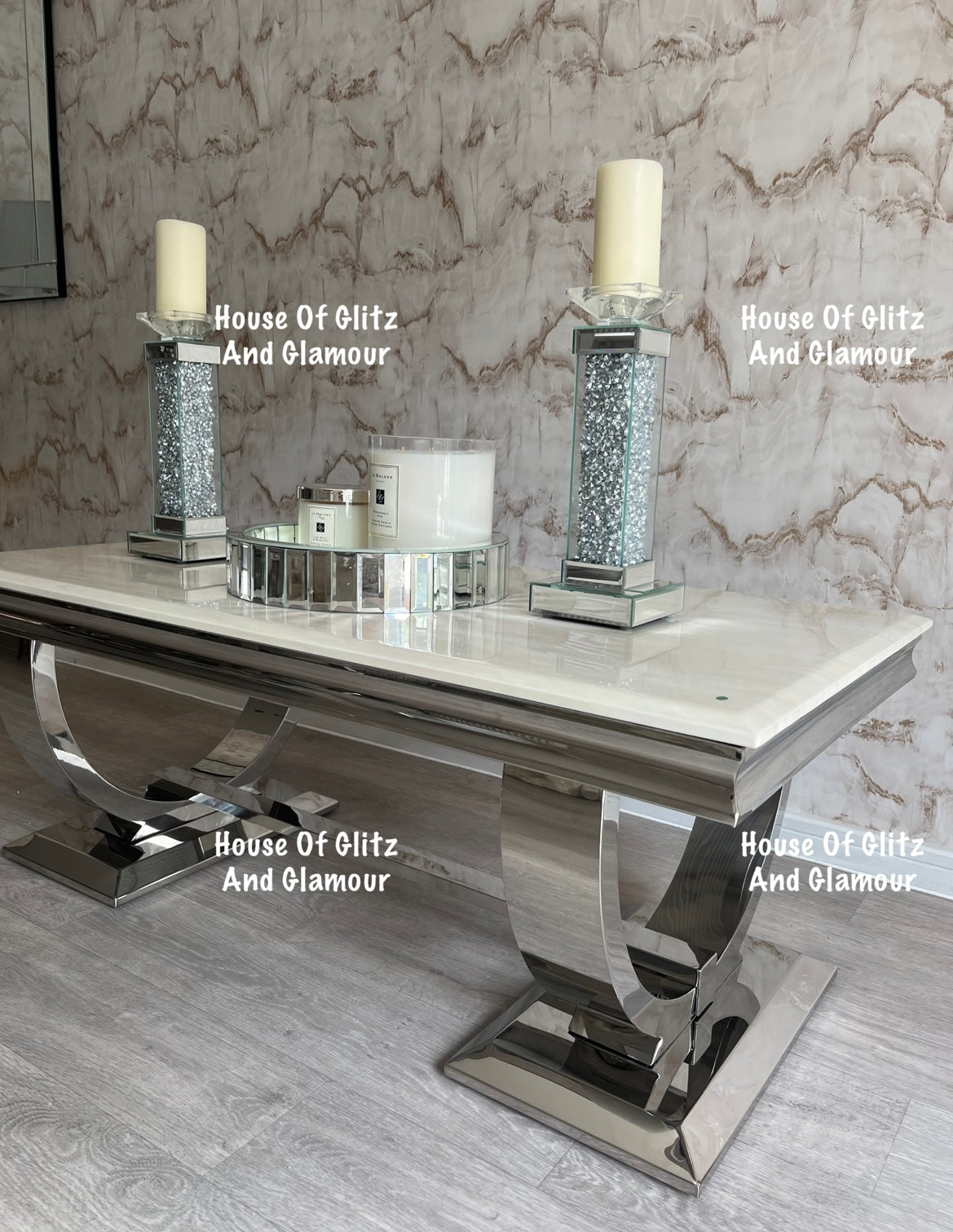 Arianna Cream Marble & Stainless Steel Circular Base Coffee Table 120cm x 60cm x 42cm