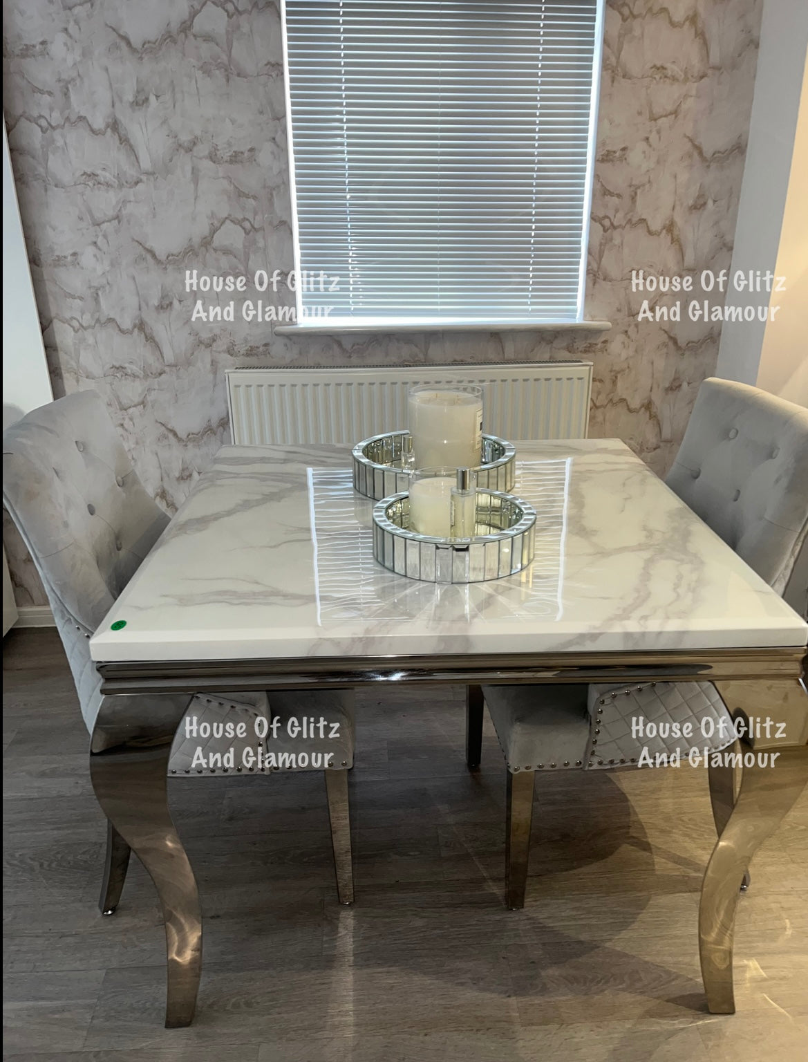 1.0m Louis White Marble & Stainless Steel Dining Table