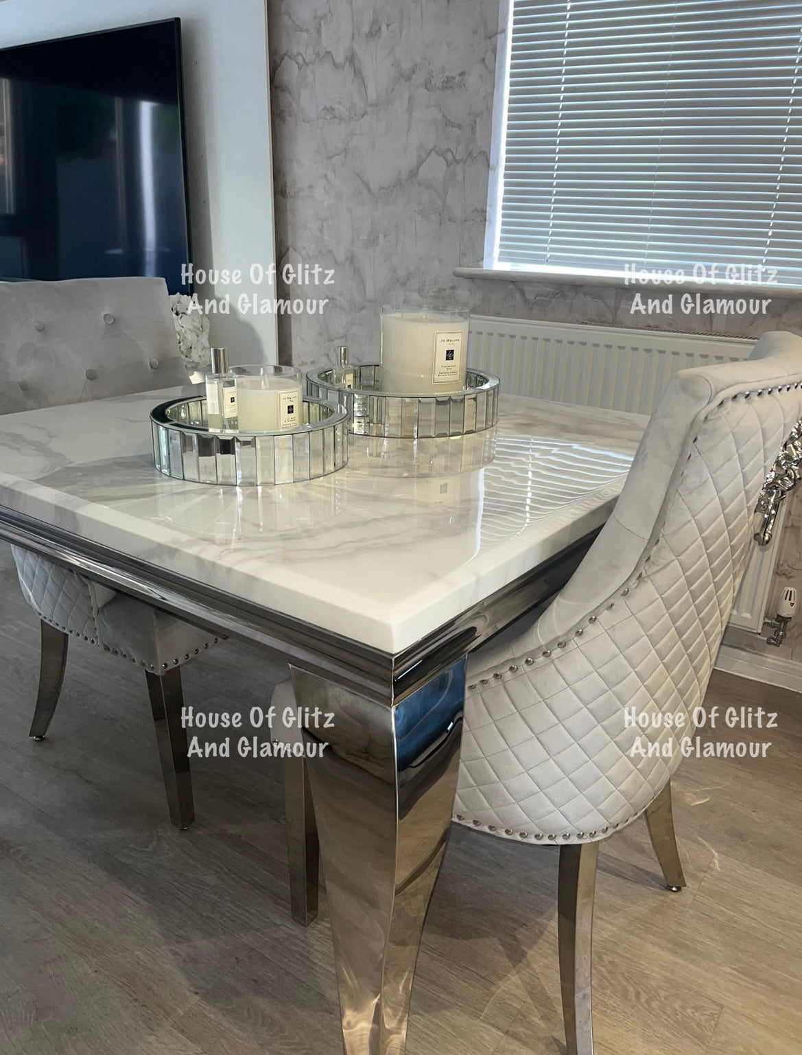 1.0m Louis White Marble & Stainless Steel Dining Table