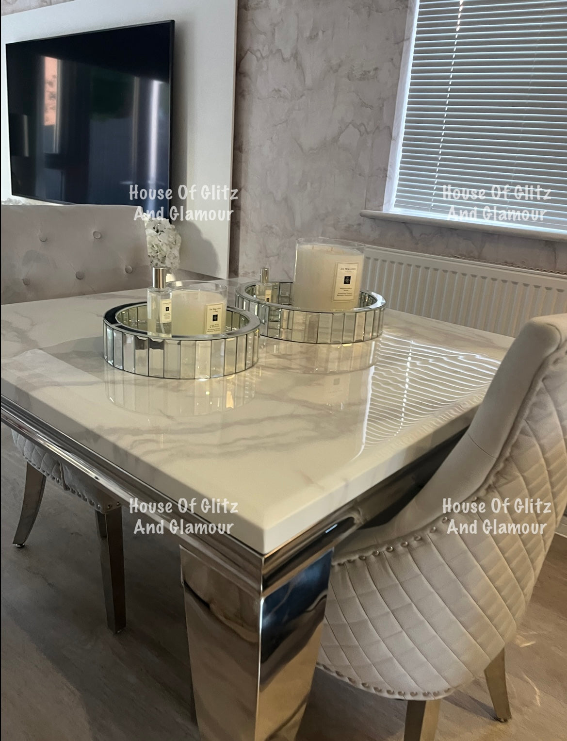 1.0m Louis White Marble & Stainless Steel Dining Table