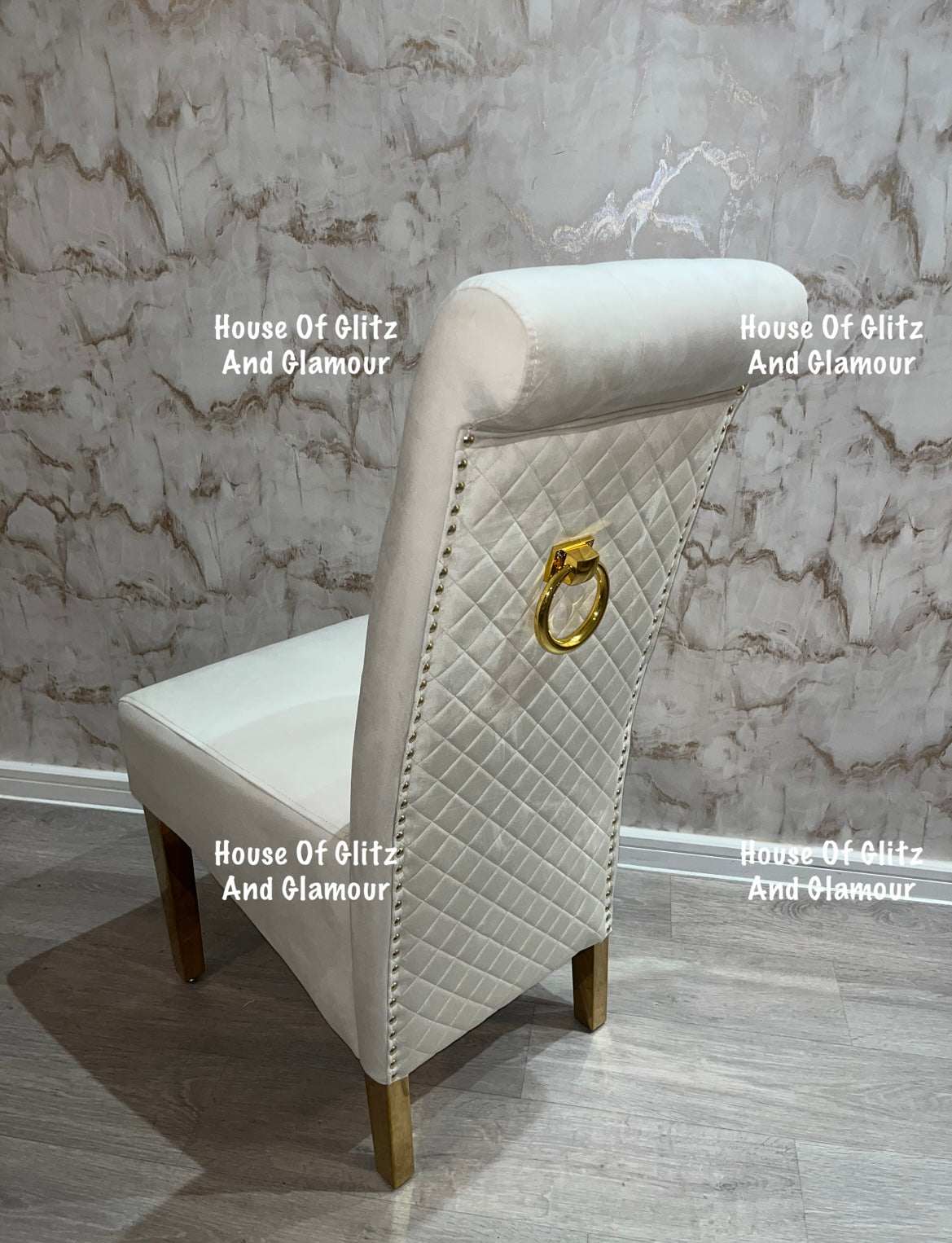 Lou Lou High Back Cream Velvet & Gold Ring Knocker Back Dining Chair