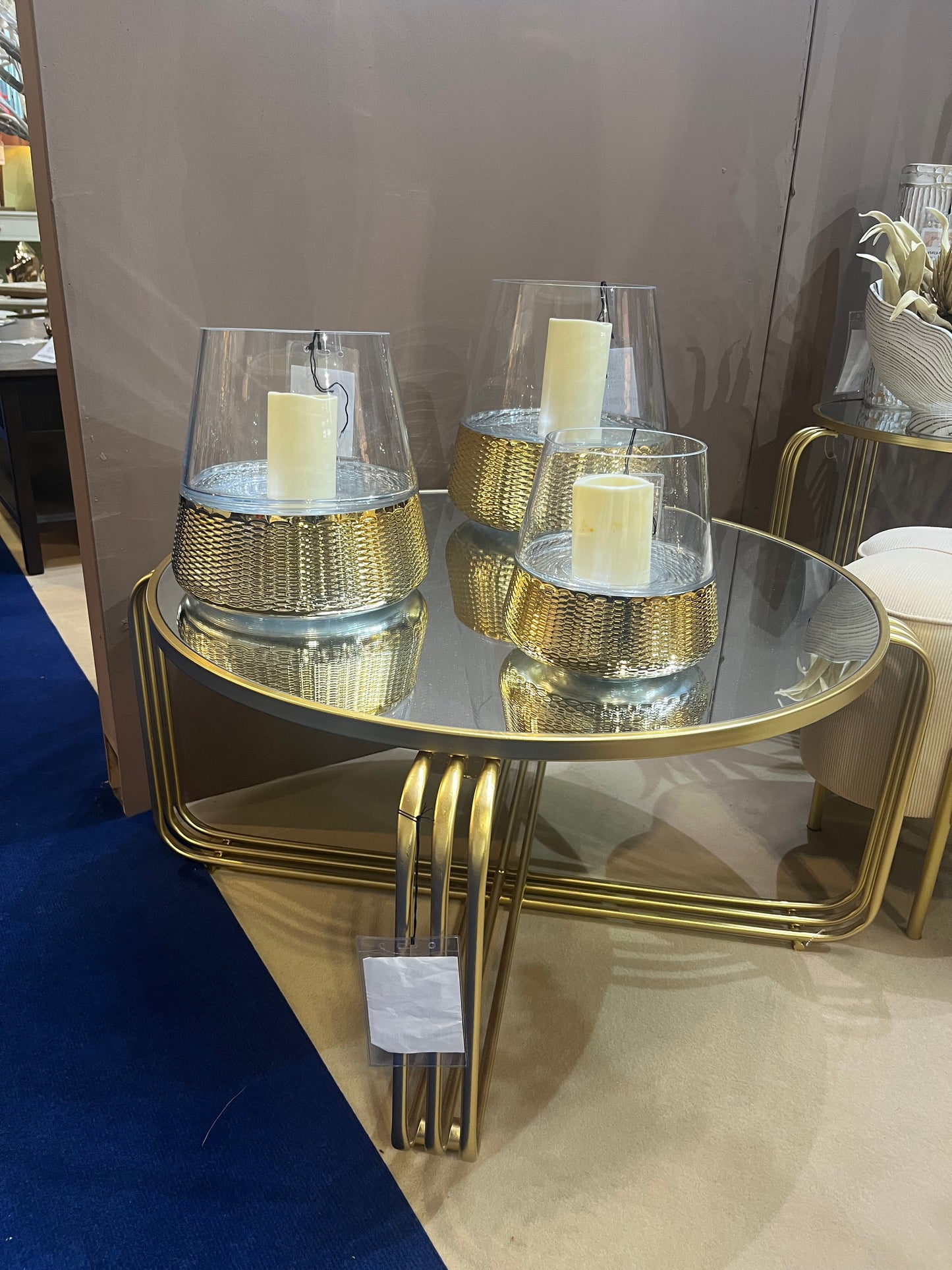 Hampton Small Gold & Glass Candle Holder