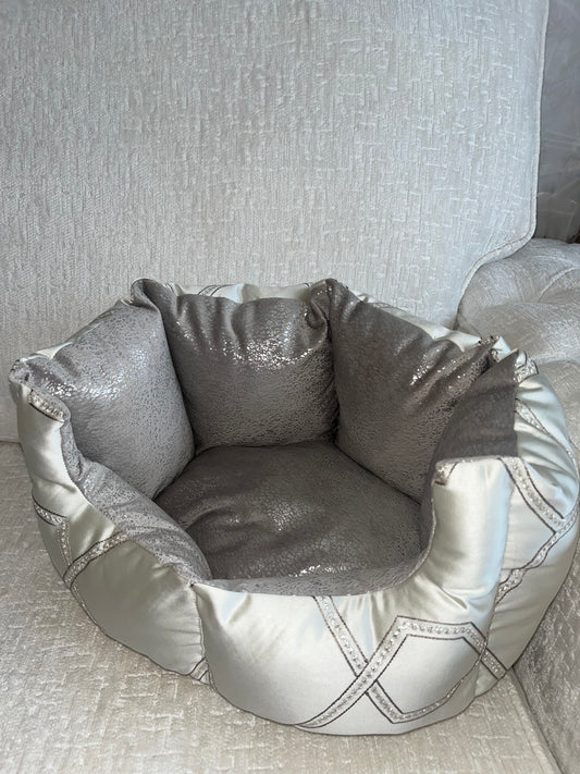 Silver & Grey Embellished Dog Bed