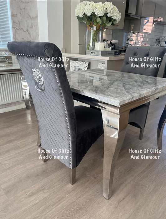 Louis Grey Square 1m x 1m Marble & Stainless Steel Dining Table