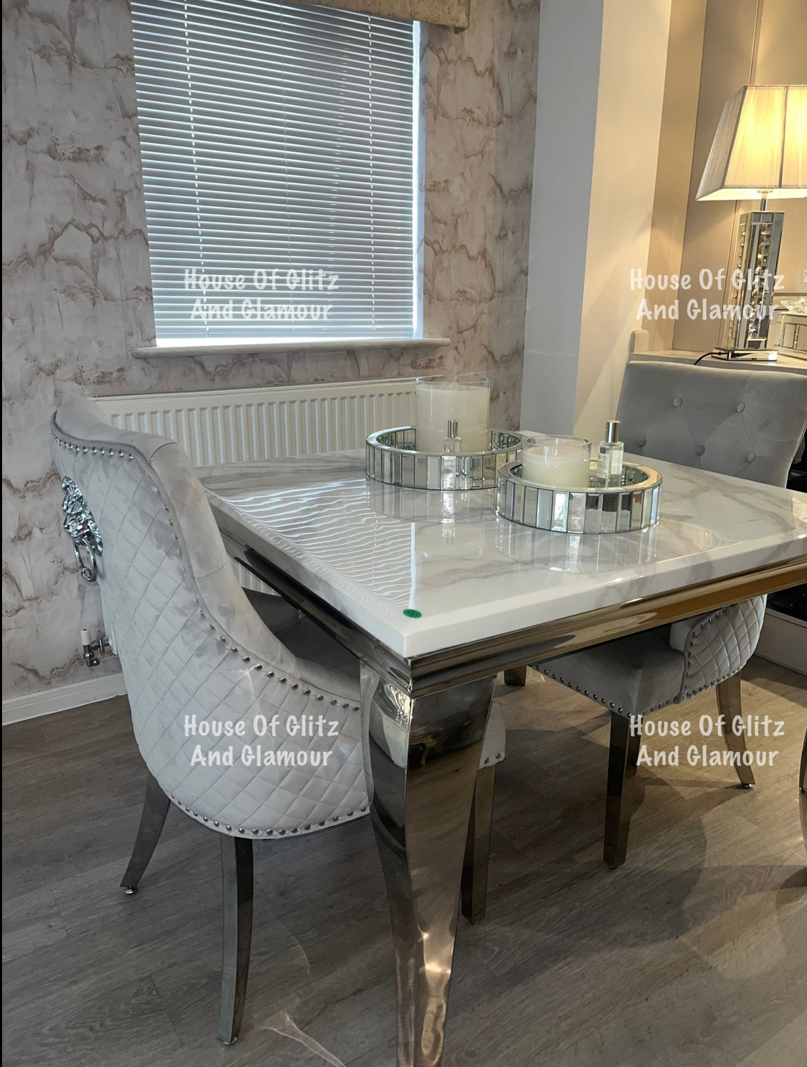 1.0m Louis White Marble & Stainless Steel Dining Table