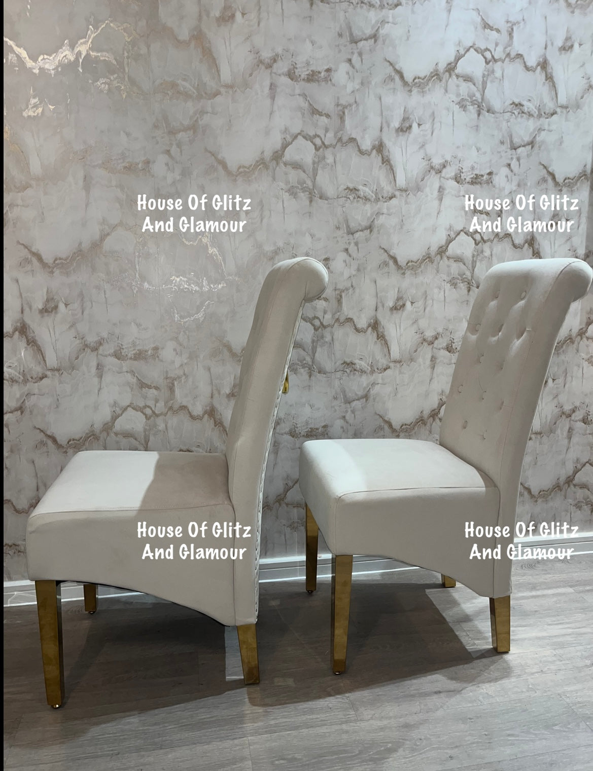 Lou Lou High Back Cream Velvet & Gold Ring Knocker Back Dining Chair