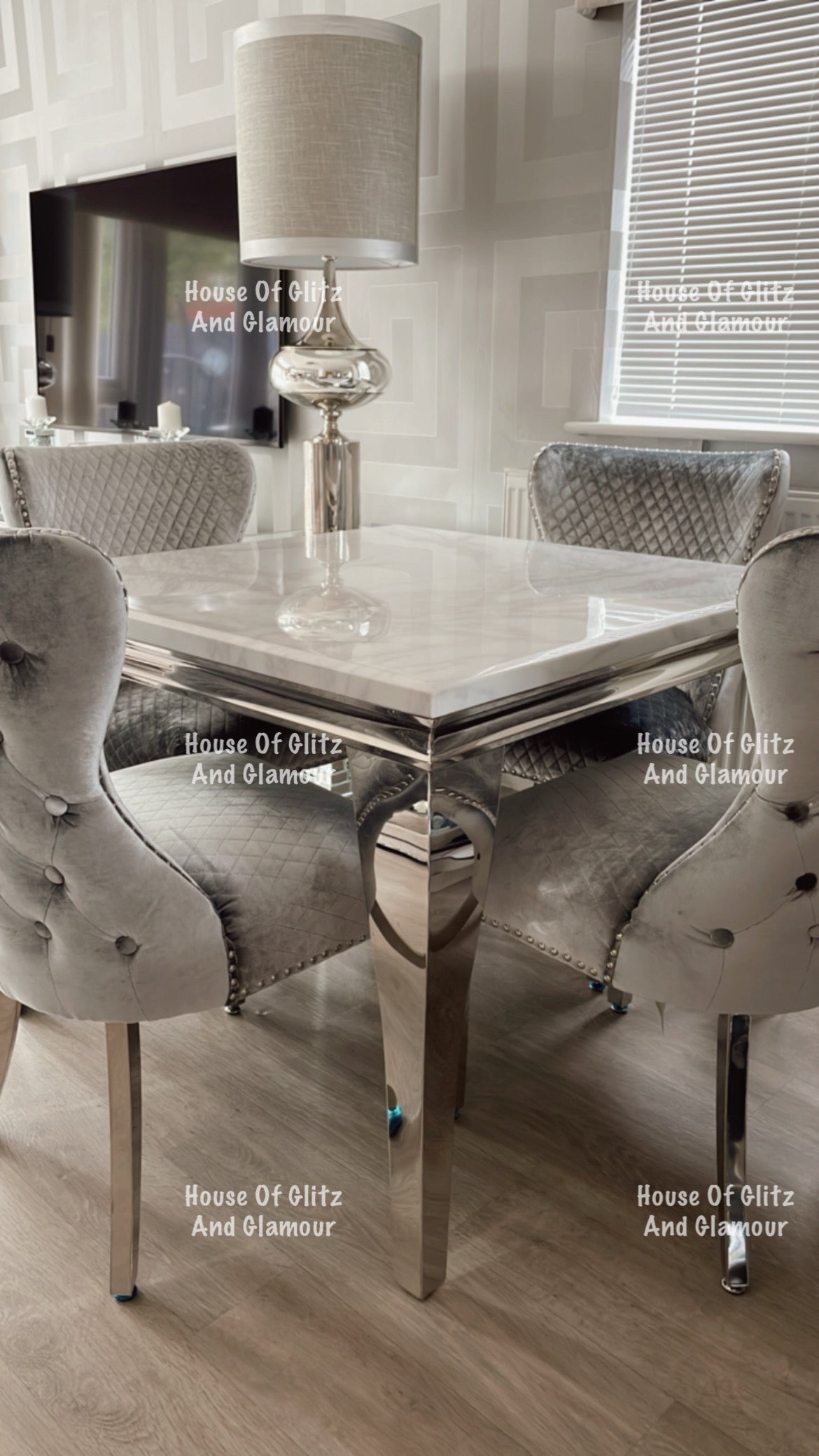 1.0m Louis White Marble & Stainless Steel Dining Table