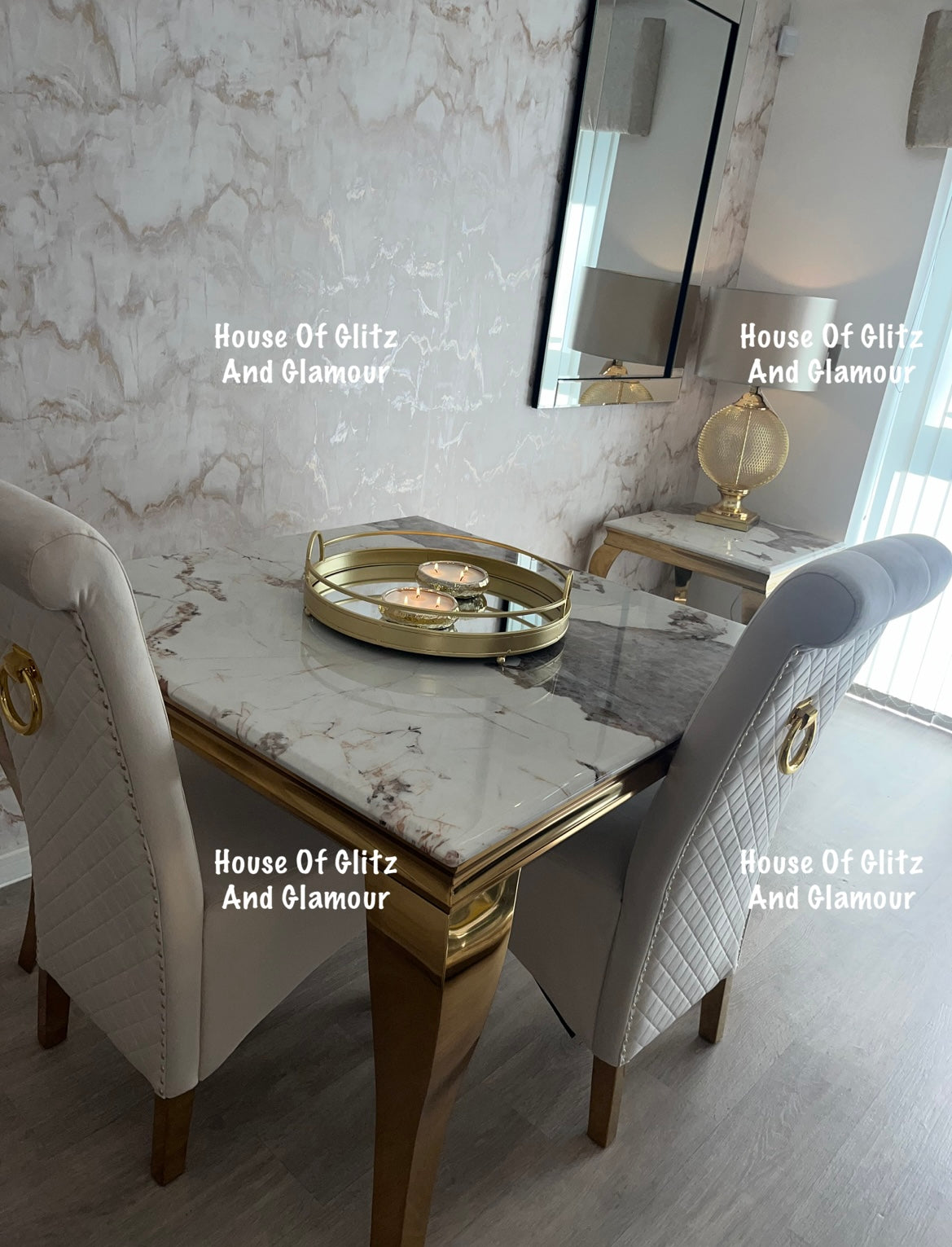 Louis Cream Dining Table With Gold Legs And Pandora Marble Top