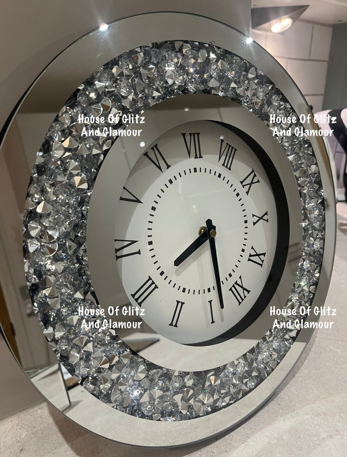 Mirror Crystal Round Clock 35cm