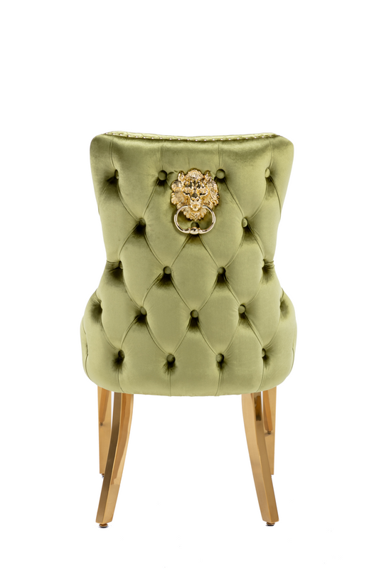 Giselle Green Gold Lion Knocker Dining Chair