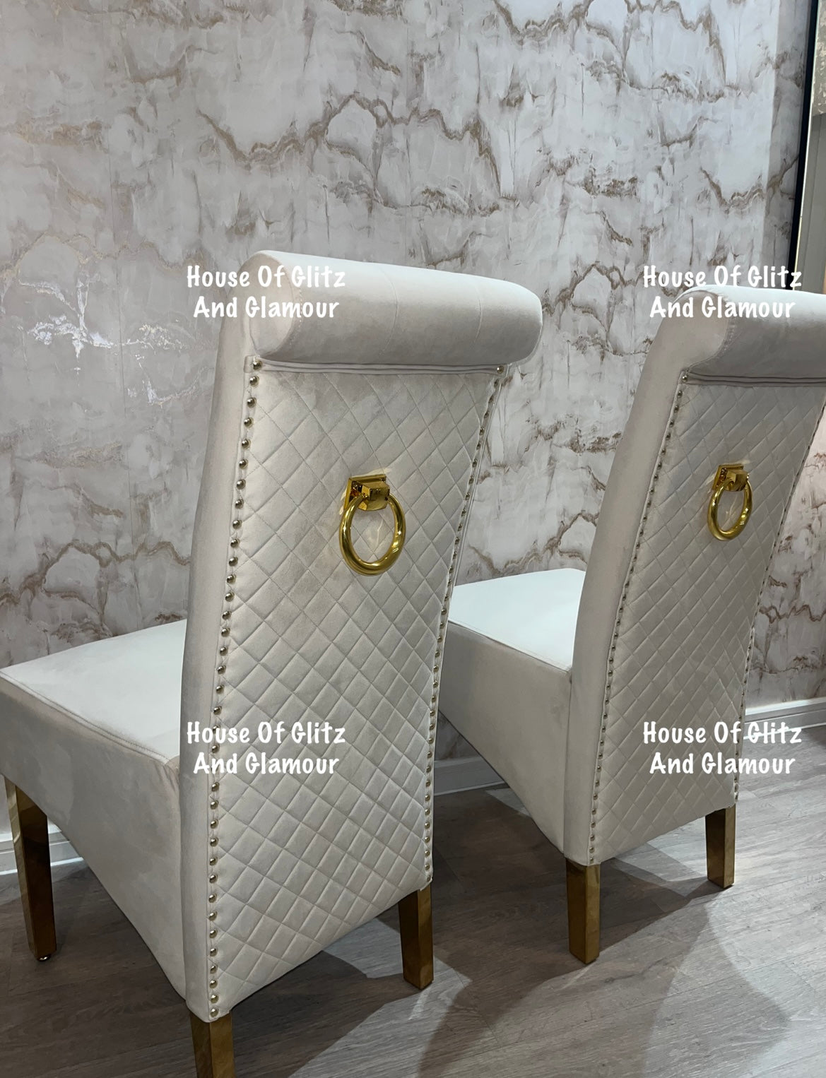 Lou Lou High Back Cream Velvet & Gold Ring Knocker Back Dining Chair