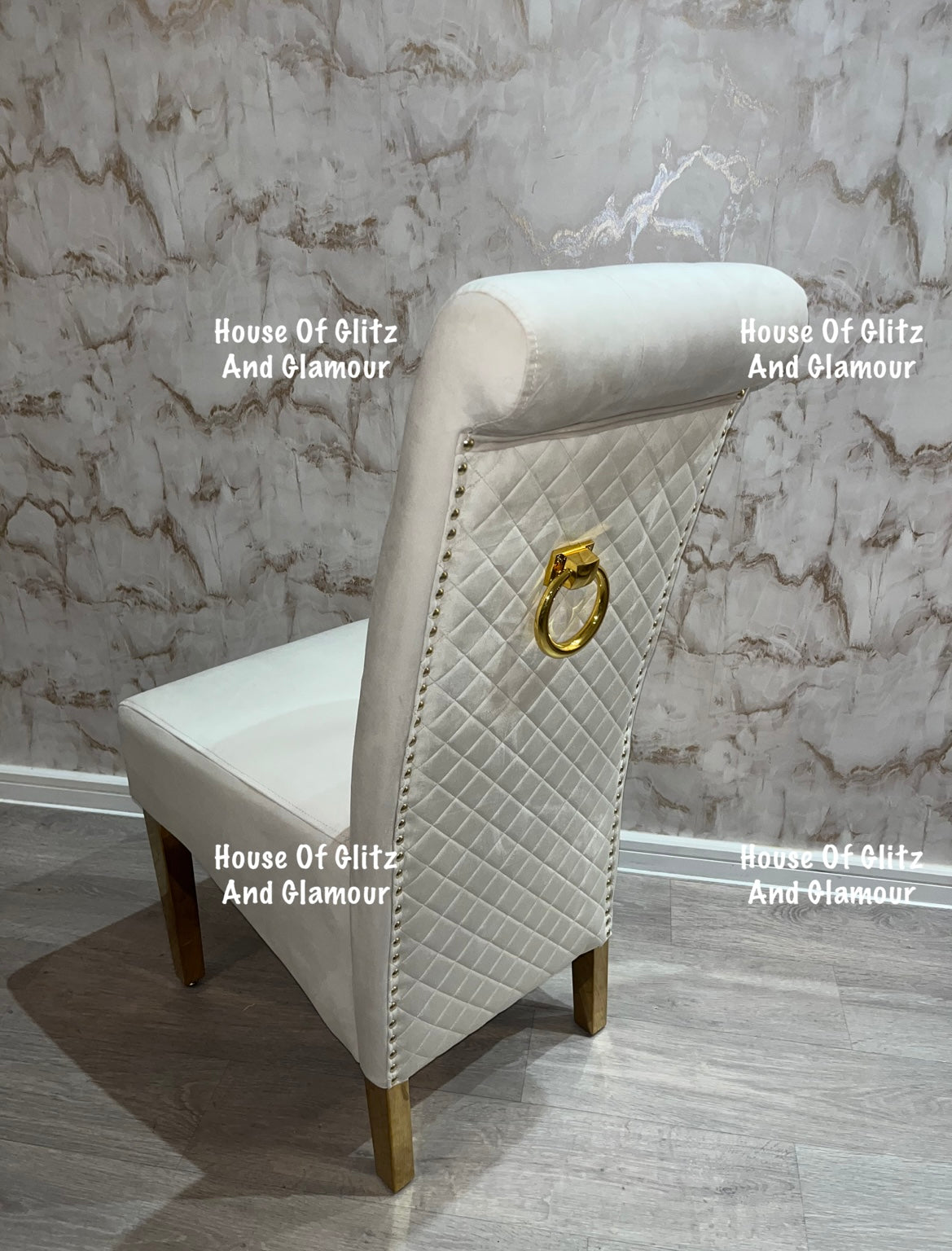 Lou Lou High Back Cream Velvet & Gold Ring Knocker Back Dining Chair