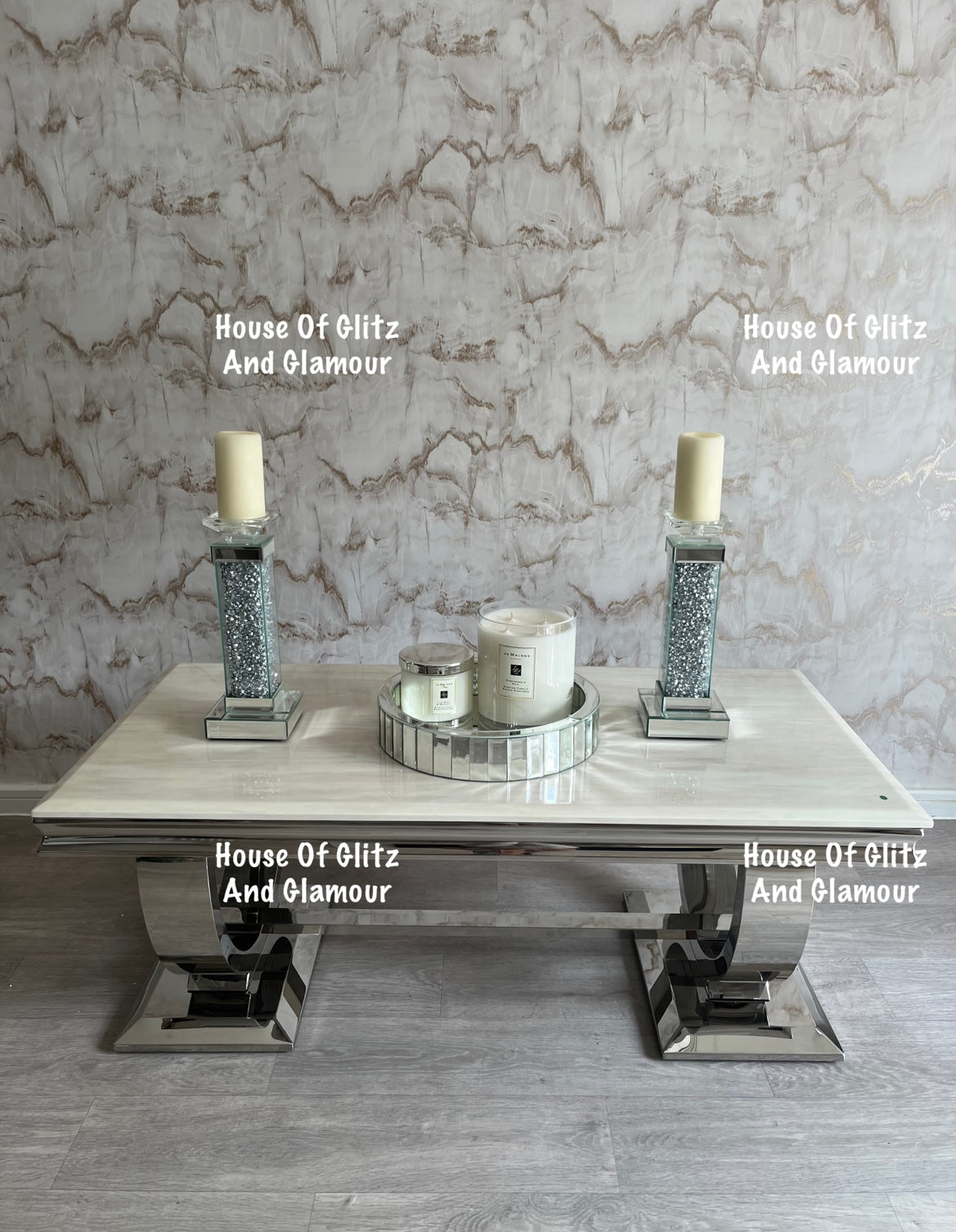 Arianna Cream Marble & Stainless Steel Circular Base Coffee Table 120cm x 60cm x 42cm