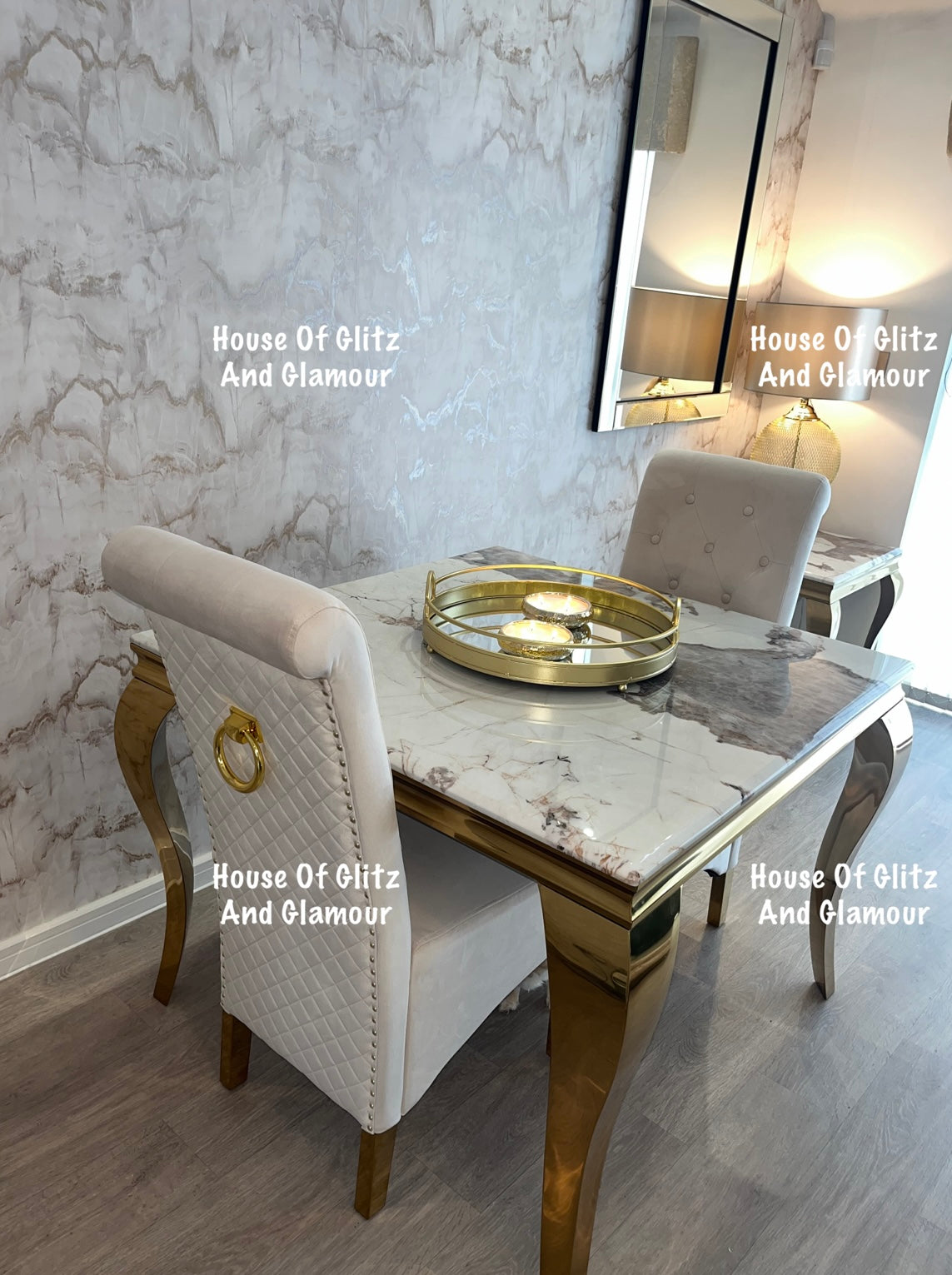 Louis Cream Dining Table With Gold Legs And Pandora Marble Top