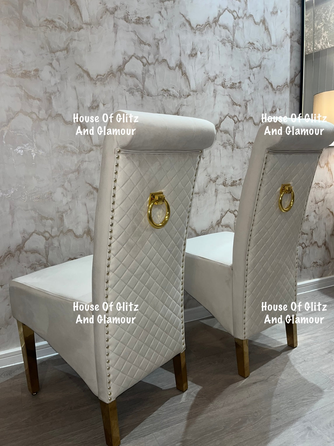 Lou Lou High Back Cream Velvet & Gold Ring Knocker Back Dining Chair