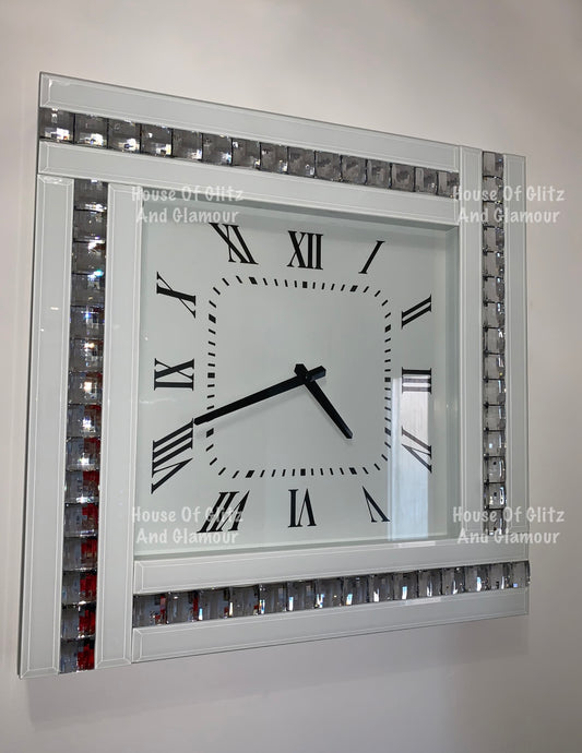 White Crystal Wall Clock 45cm x 45cm