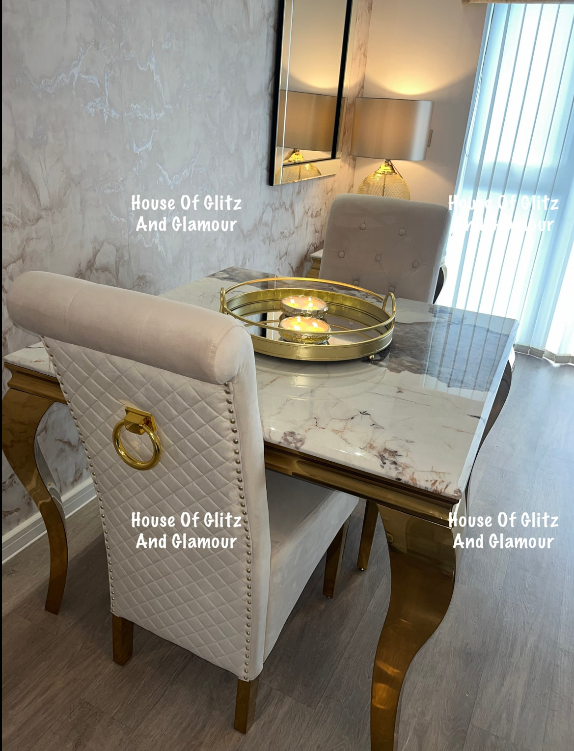 Lou Lou High Back Cream Velvet & Gold Ring Knocker Back Dining Chair