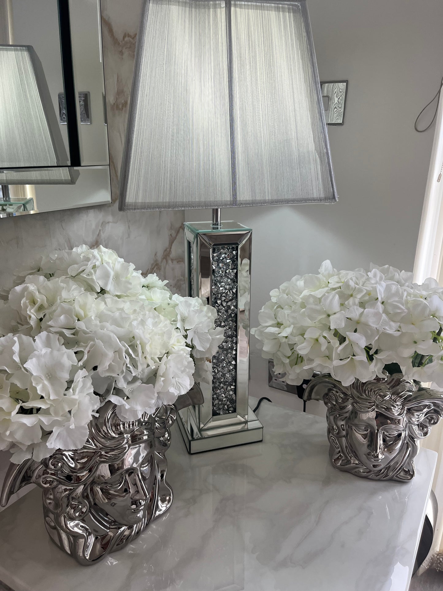 Silver Mirror Crystal Diamond Table Lamp