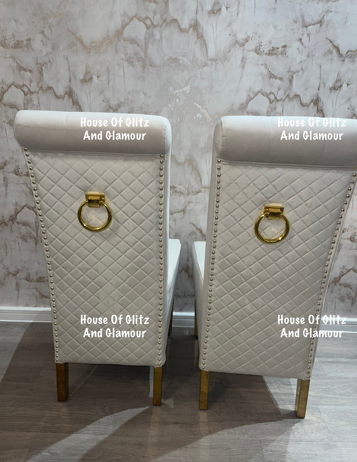 Lou Lou High Back Cream Velvet & Gold Ring Knocker Back Dining Chair