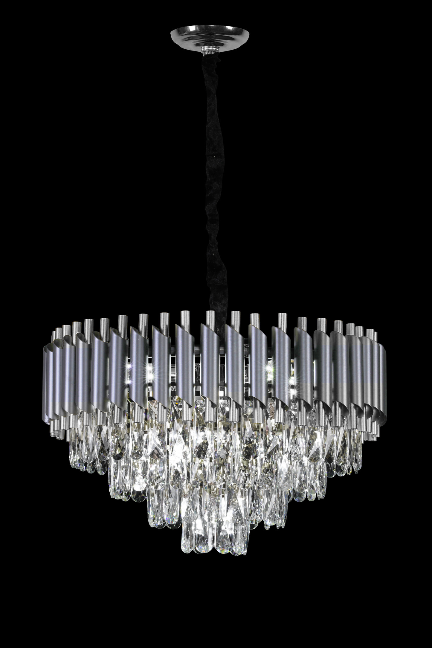 Large Silver Tiered Crystal Chandelier