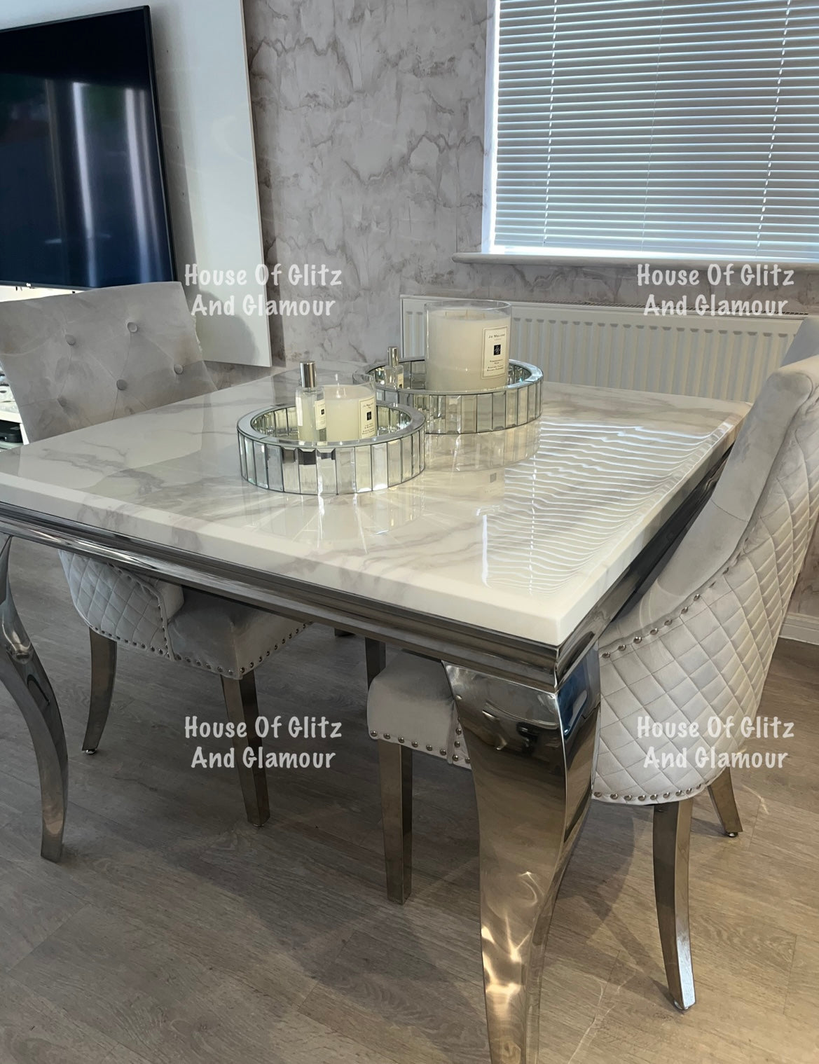 1.0m Louis White Marble & Stainless Steel Dining Table