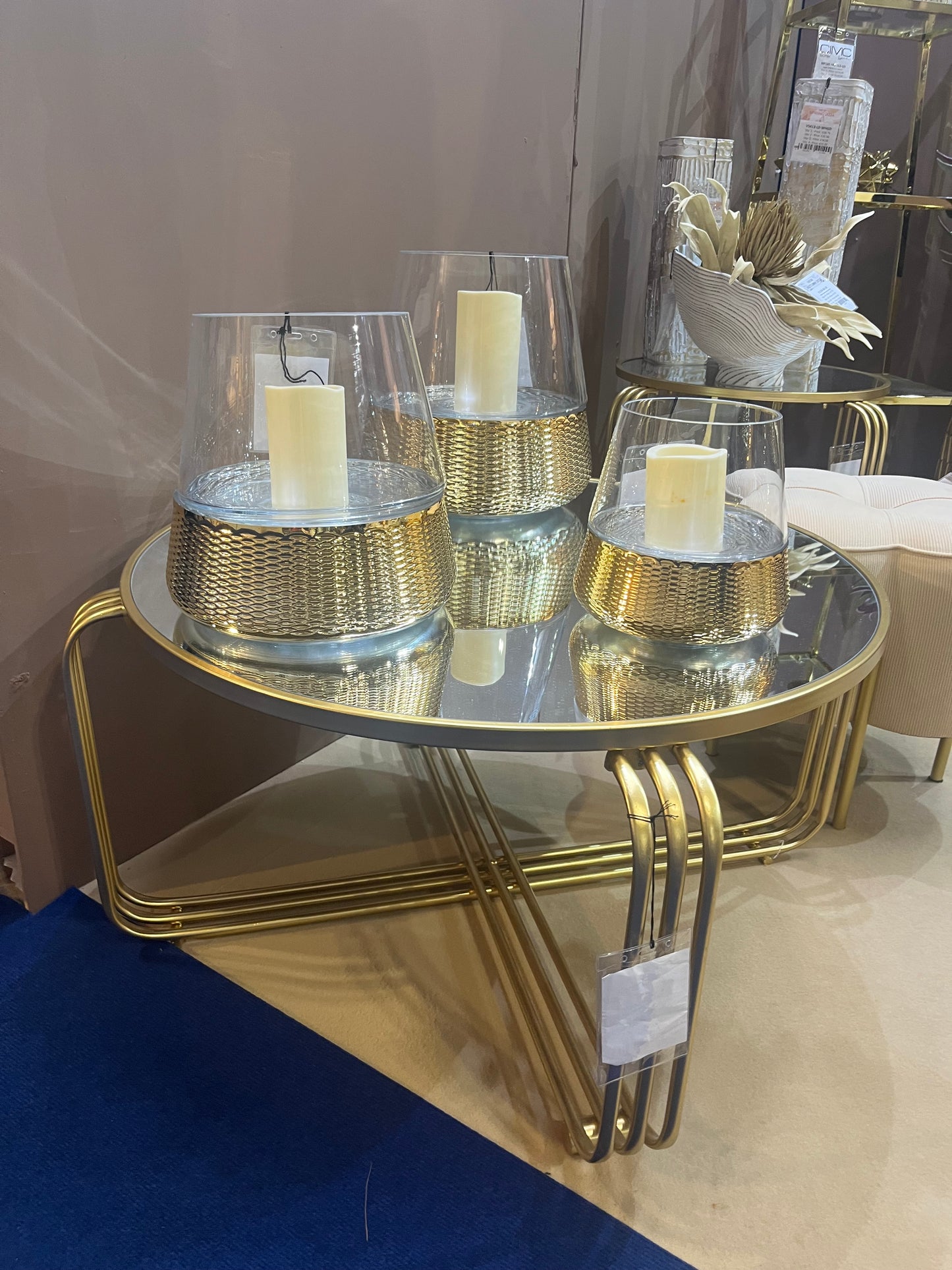 Hampton Small Gold & Glass Candle Holder