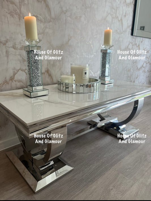 Arianna Kasi Sintered Stone & Stainless Steel Circular Base Coffee Table 120cm x 60cm x 42cm