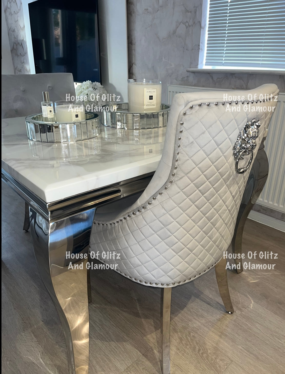 1.0m Louis White Marble & Stainless Steel Dining Table