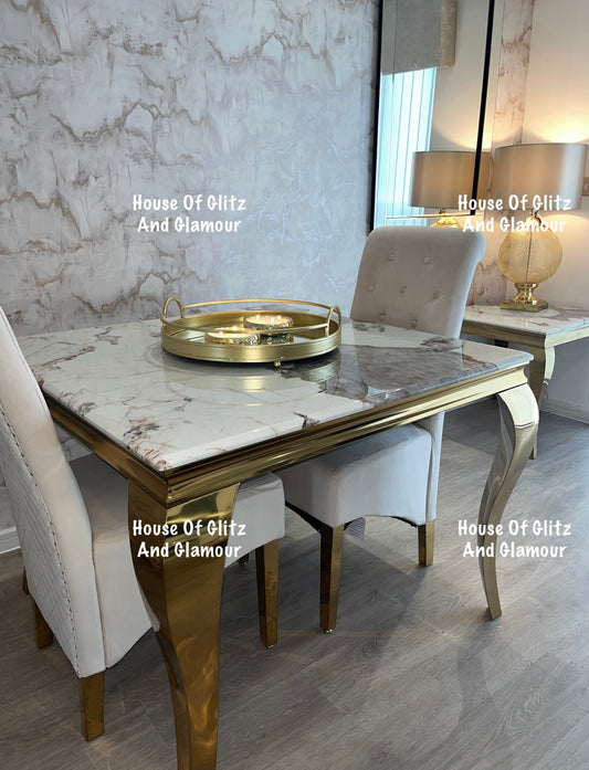 Louis Pandora Dining Table With Gold Legs And Marble Top