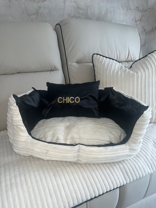 Cream And Black Customised Dog Bed