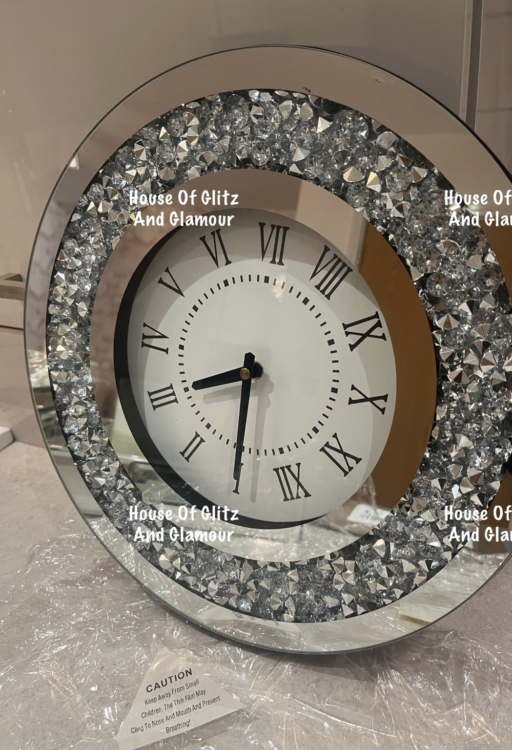 Mirror Crystal Round Clock 35cm