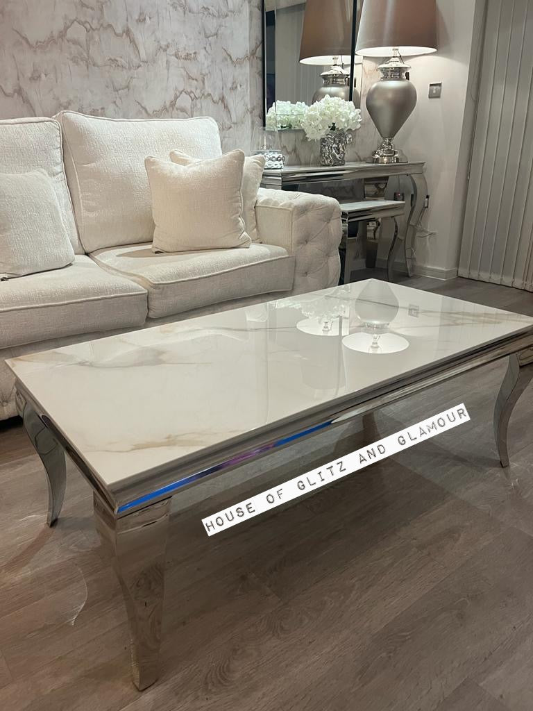 Louis Kasi Gold Ceramic & Chrome Coffee Table 120cm x 60cm x 42cm