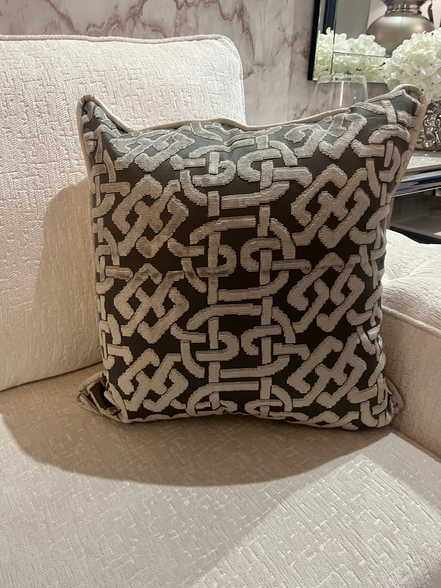 Silver & Charcoal Chain Cushion