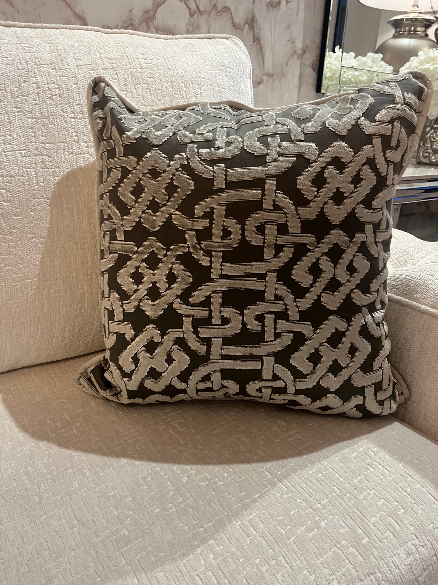 Silver & Charcoal Chain Cushion