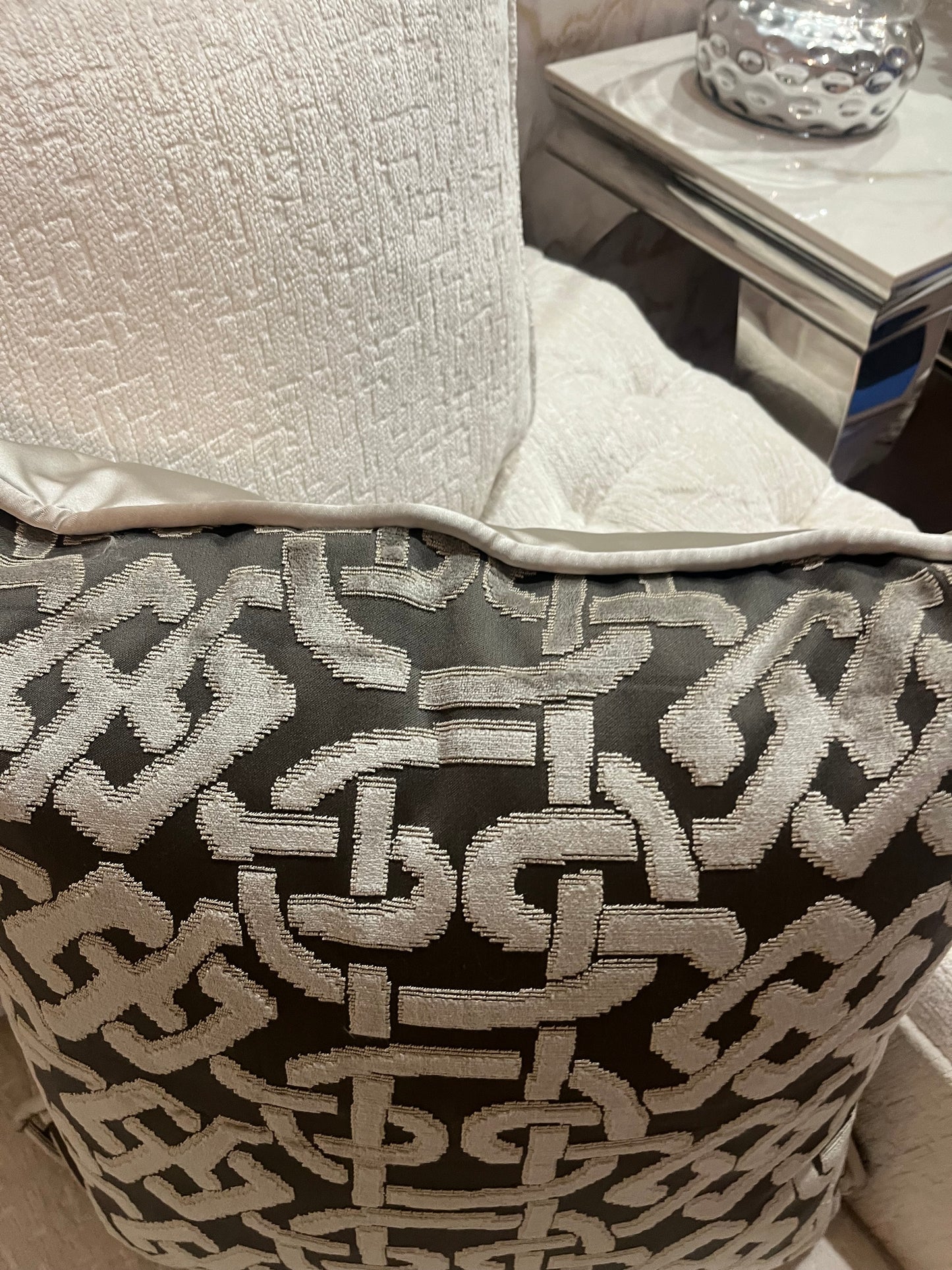 Silver & Charcoal Chain Cushion