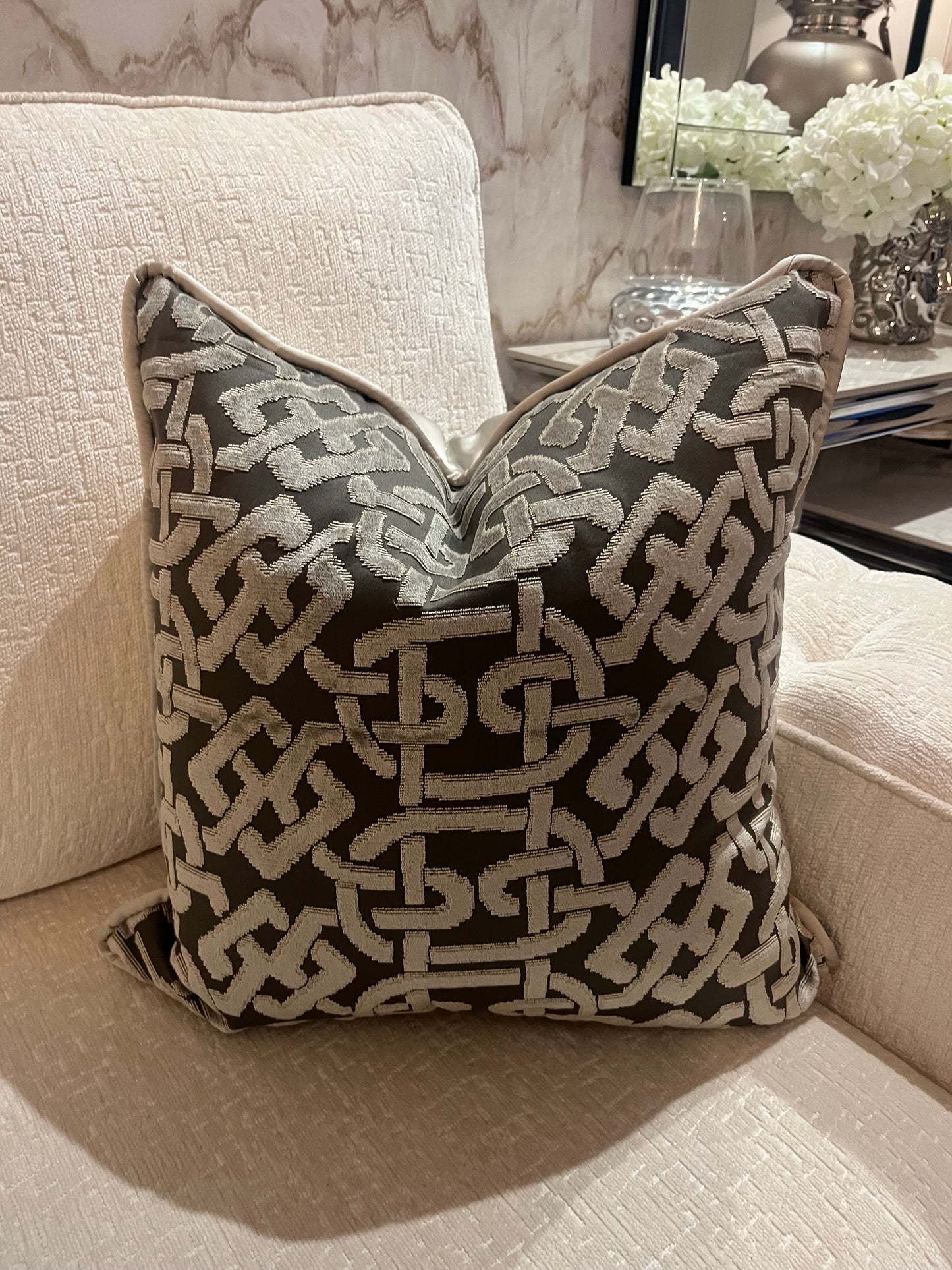 Silver & Charcoal Chain Cushion