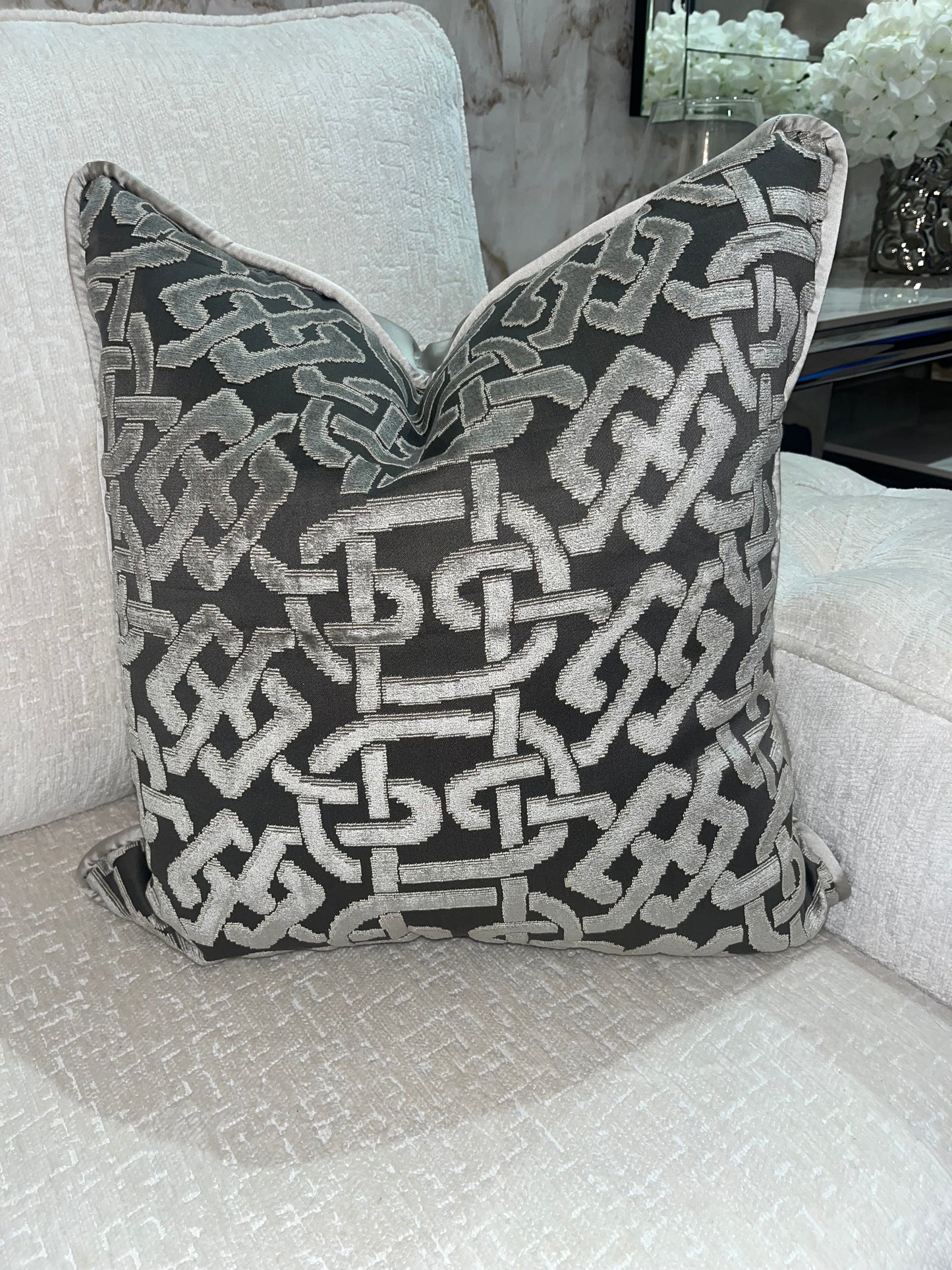 Silver & Charcoal Chain Cushion