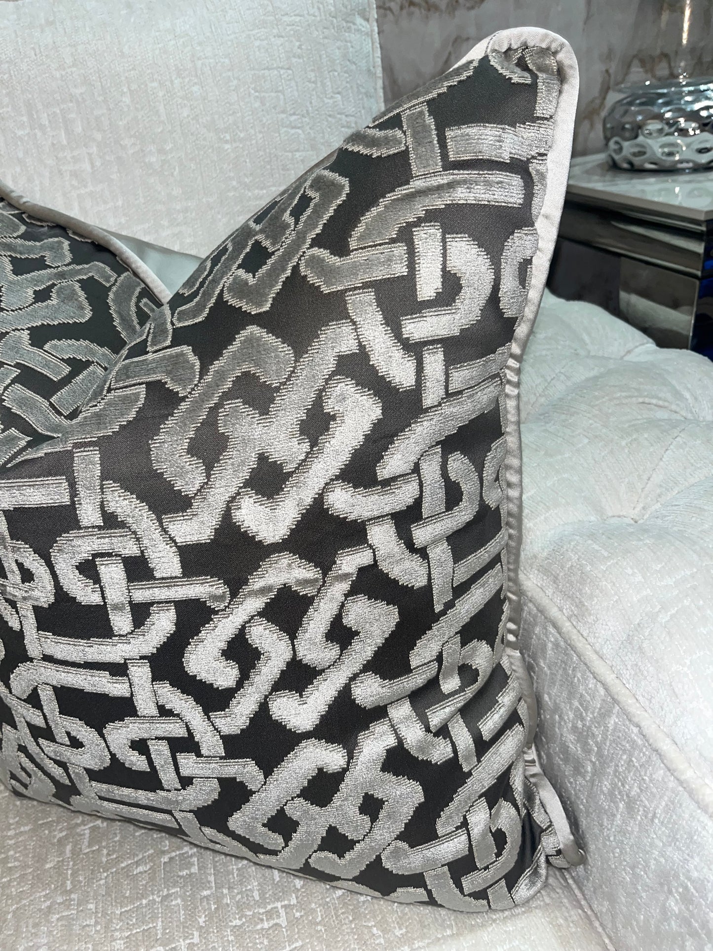 Silver & Charcoal Chain Cushion