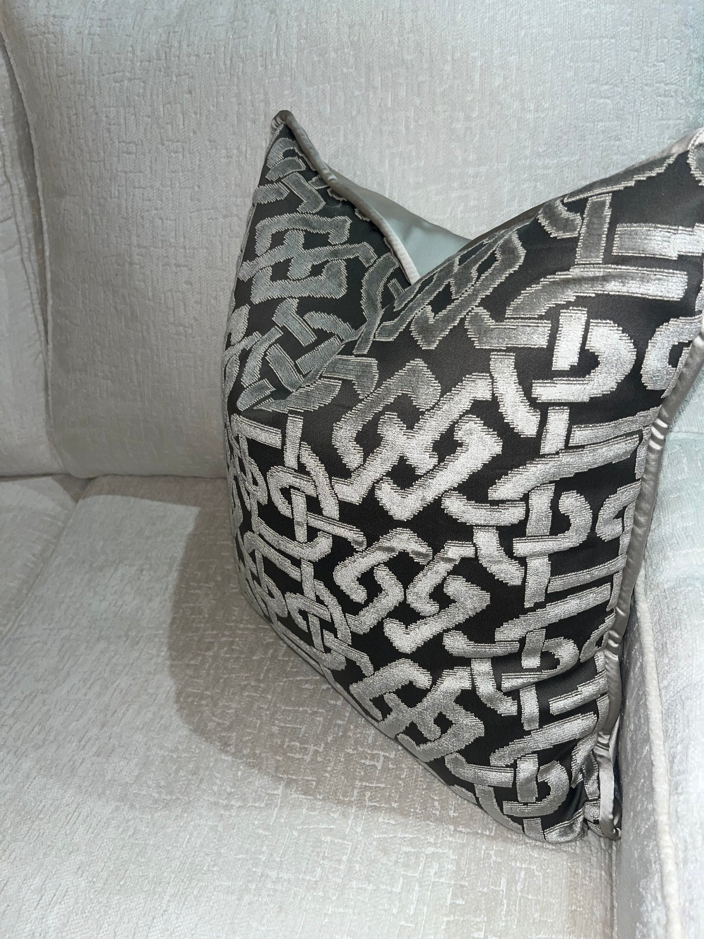 Silver & Charcoal Chain Cushion