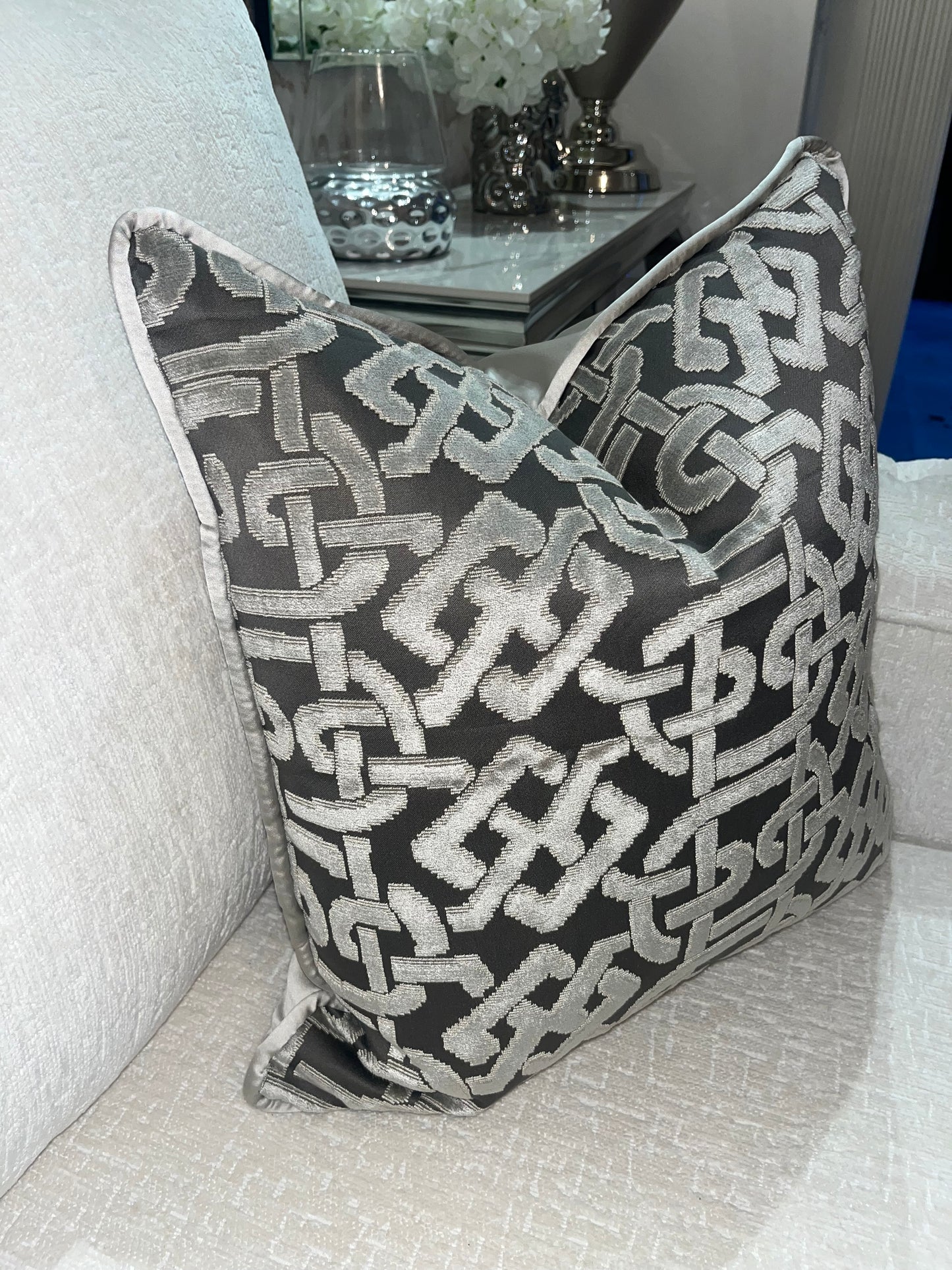 Silver & Charcoal Chain Cushion