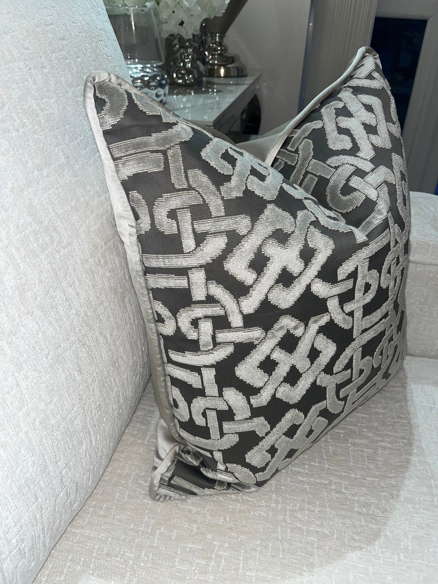 Silver & Charcoal Chain Cushion