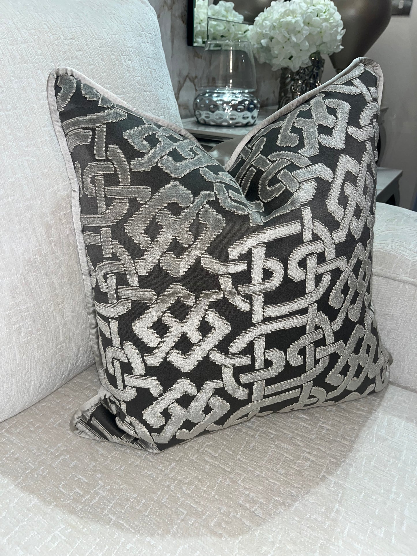 Silver & Charcoal Chain Cushion