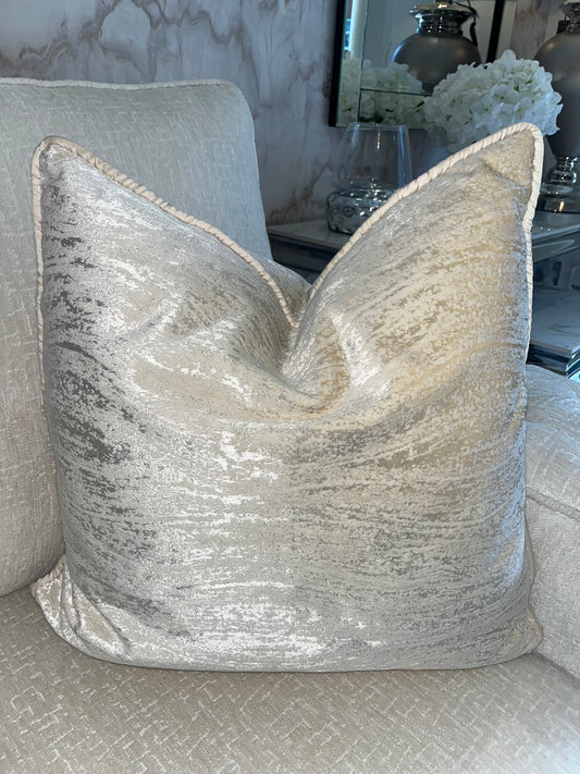 Cream Velvet & Champagne  Patterned Cushion