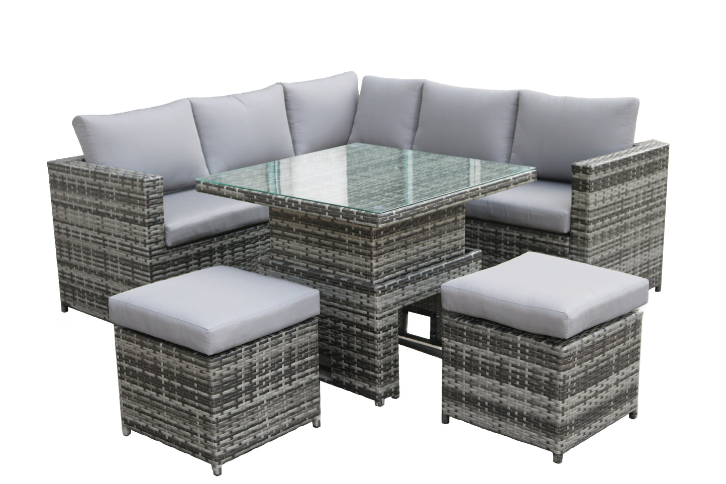 Cuba Grey Rattan Compact Corner Sofa Dining Table Set