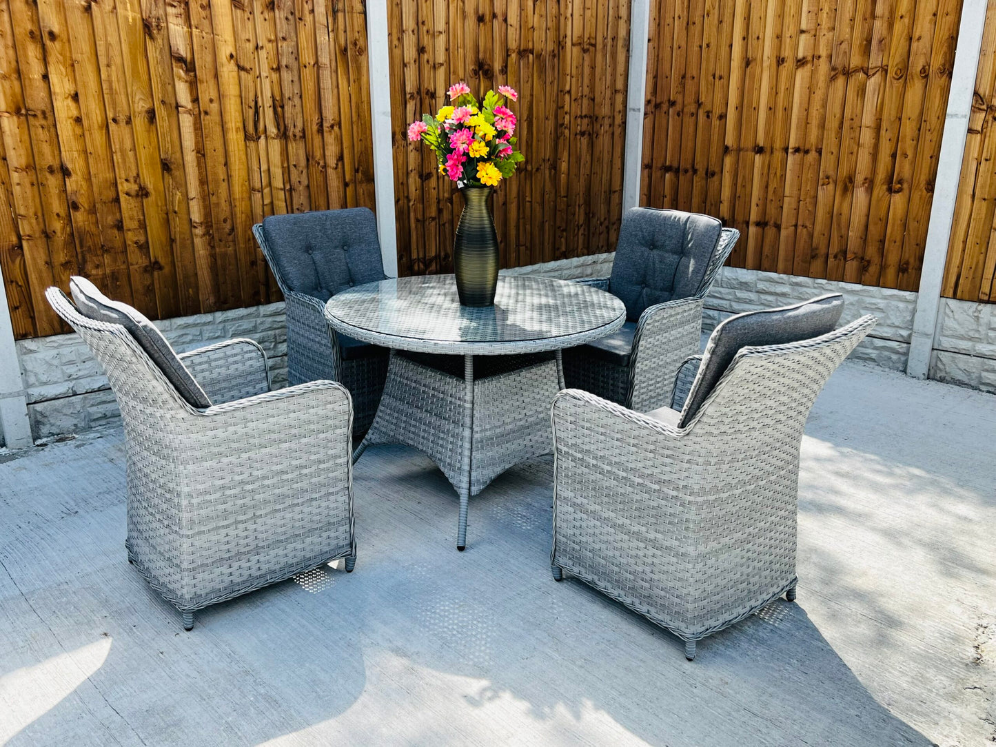 Palermo Round Rattan Garden Dining Table with 4 Chairs